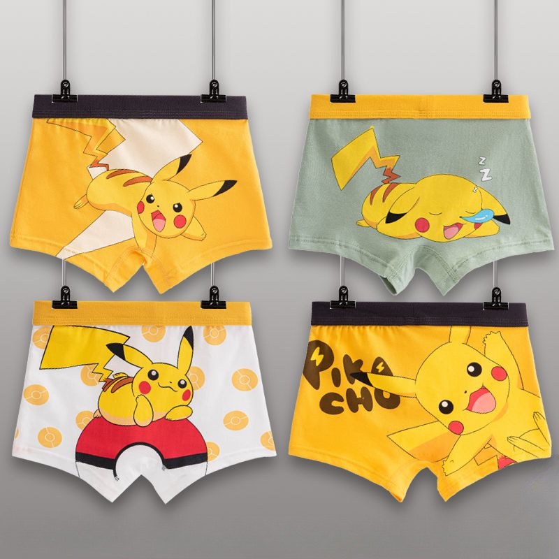 4 Pcs/set Boys Underwear Algodão Homem-Aranha Pokemon Pikachu