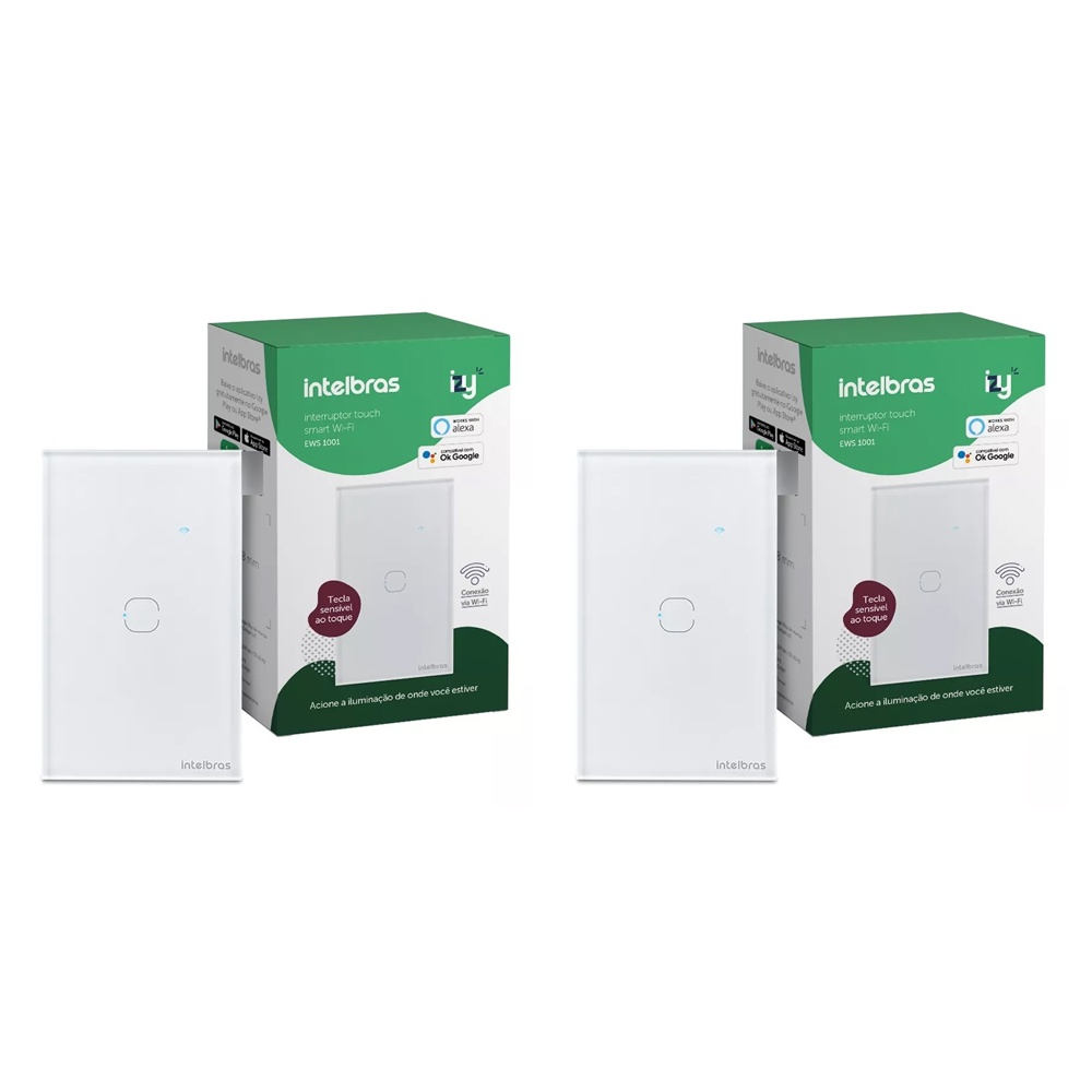 Kit 2 Interruptores Smart Inteligente Touch Wi-fi 1 Tecla Ews 1001 Intelbras 