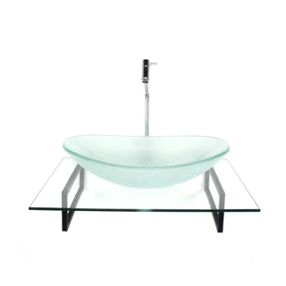 KIT CUBA DE VIDRO OVAL JATEADA COM TAMPO 60CM INCOLOR E SUPORTE TORNEIRA VALVULA