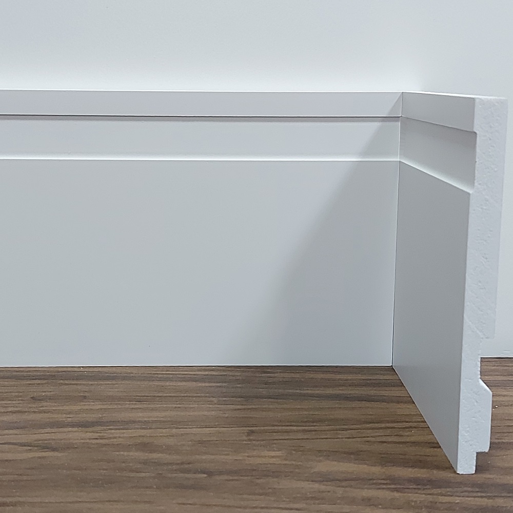 Kit com 5 Barras de Rodapé de Poliestireno Frisado - Branco - 10cm de altura (10x1x240cm)