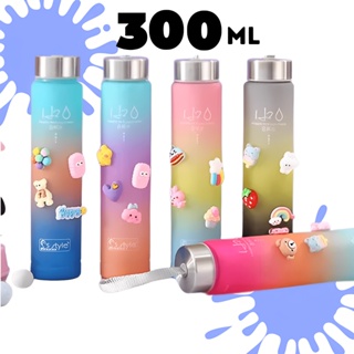 Garrafa de Água Motivacional 300 ml Squeeze Canudo Academia Portátil C/ Adesivos 2D e 3D
