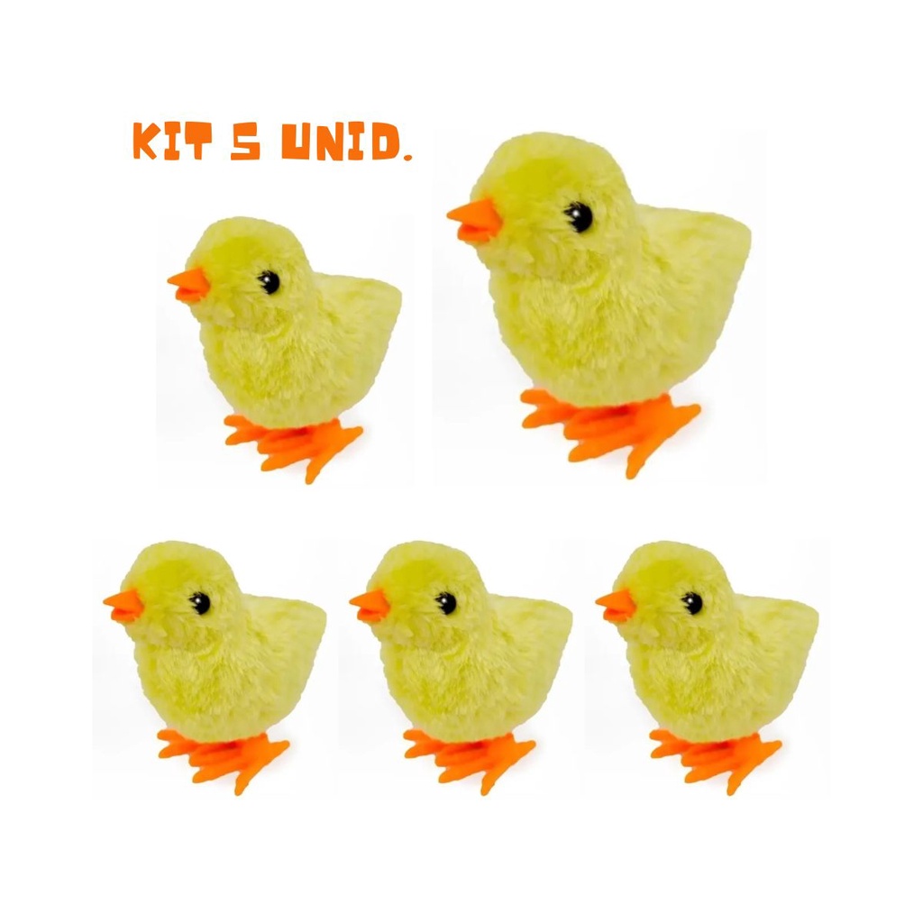 Kit 5 Pintinhos Amarelinho Pelúcia Corda Galinha Pintadinha