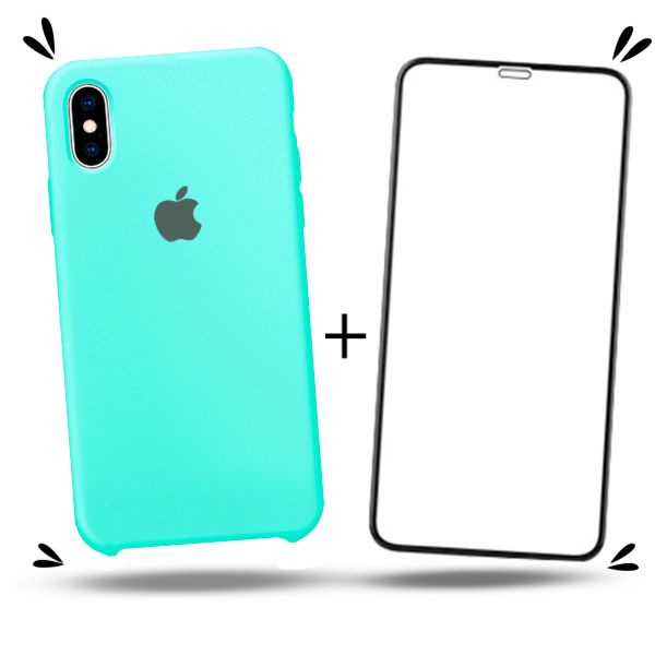 Kit 2em1 Para iPhone XS Max - Case Silicone Aveludada + Pelicula