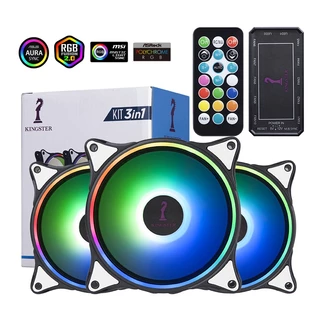 KINGSTER Kit 3 120 mm 6 pinos Ventilador de refrigeração PC gamer RGB Ajustar a velocidade do refrigerador de halo duplo argb Ventilador de caixa de computador ajustável kit controlador silencioso aura sync ventilador de resfriamento 12 cm