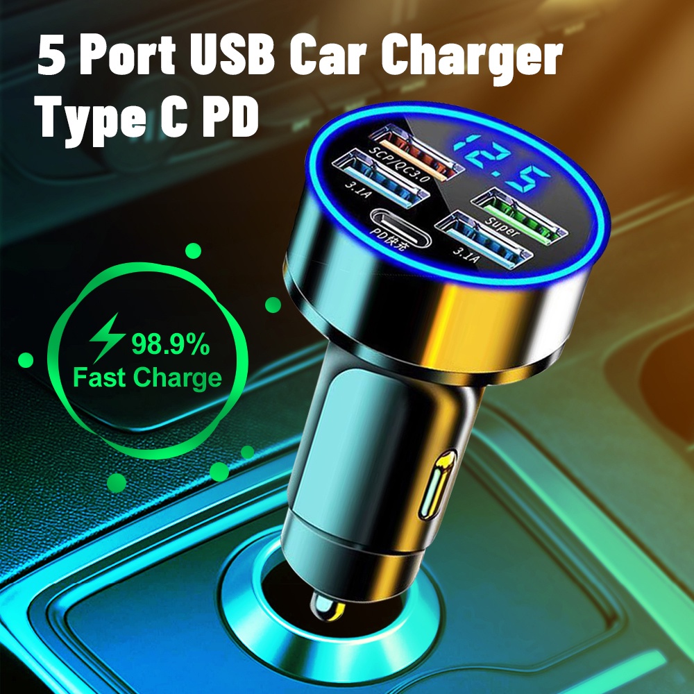 5 Portas Adaptador De Carregador De Carro Rápido PD USB C Saída De Alimentação Do Com Detecção De Tensão Para Mesa De Telefone Celular