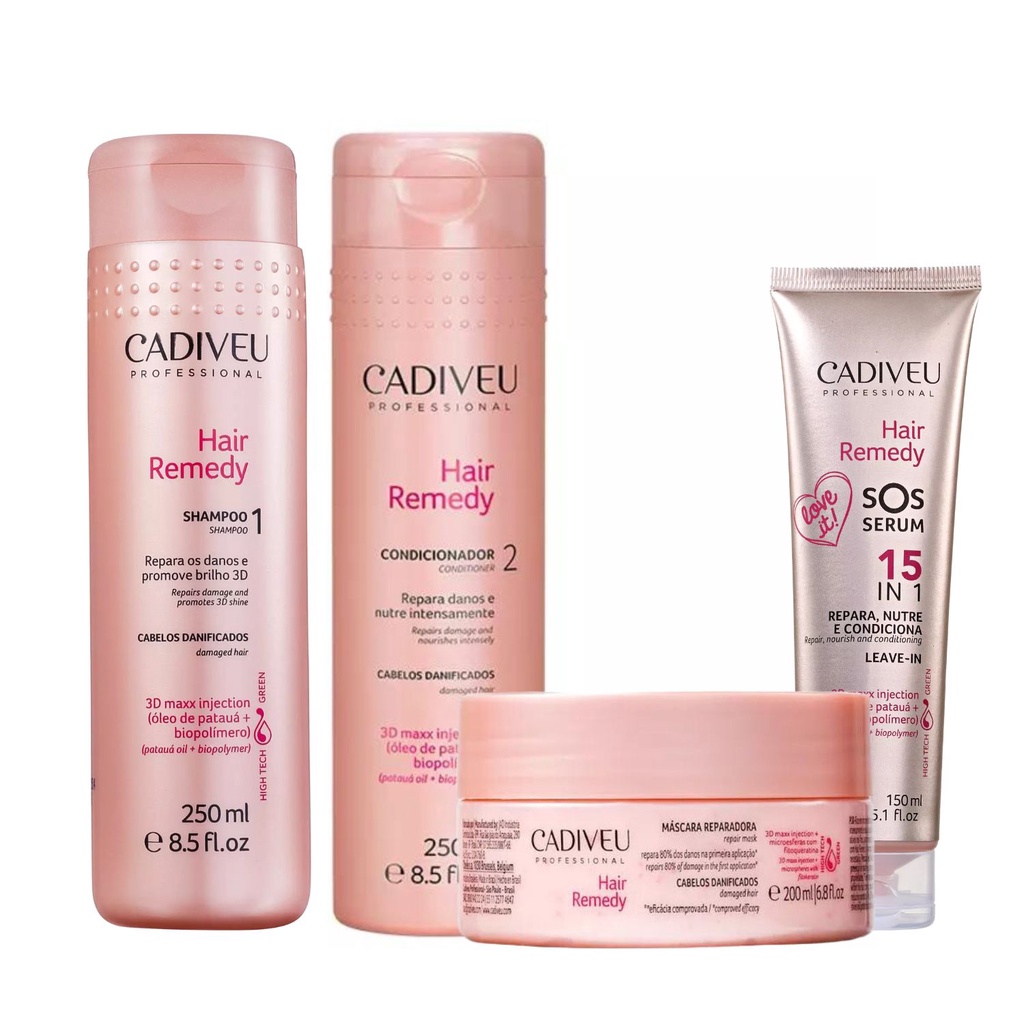 Cadiveu Kit Hair Remedy - Shampoo + Cond. + Masc + Leave-in