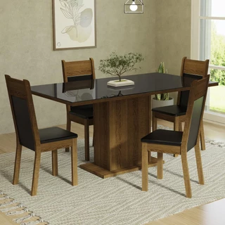 Conjunto Sala de Jantar Mesa Tampo de Vidro 4 Cadeiras Preto/Rustic Greta Madesa em Oferta na Shopee