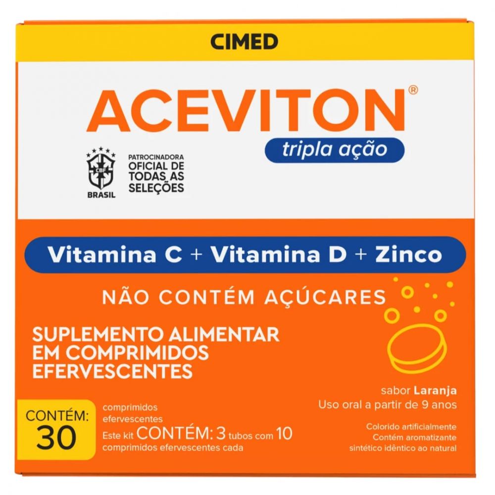 Aceviton Tripla Ação Vitamina C D e Zinco Cimed 30 Comprimidos ...