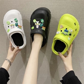 Sandálias Crocs Kaust 6CM Calcanhar Alto Kaws/Buzz/Bear Botão Jibbitz Sapato Perempuan Casual Feminino