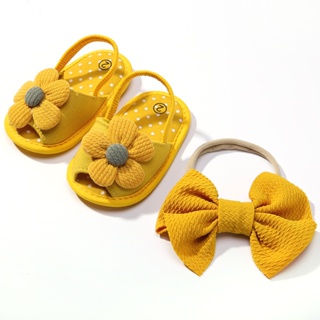 2Pcs/Set 0-1 Anos Conjunto De Sapatos Para Bebês Meninas Flores Sandálias Antiderrapantes Respiráveis De Sola Macia De Verão Tênis De Passeio Bonito E Antiderrapante