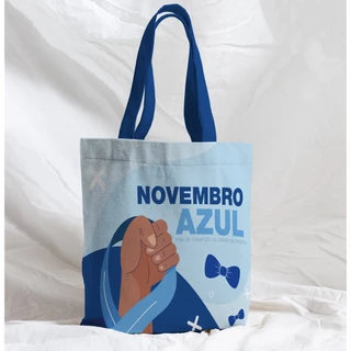 Bolsa Sacola Artesanal de Tecido Novembro Azul Mão Prevenção