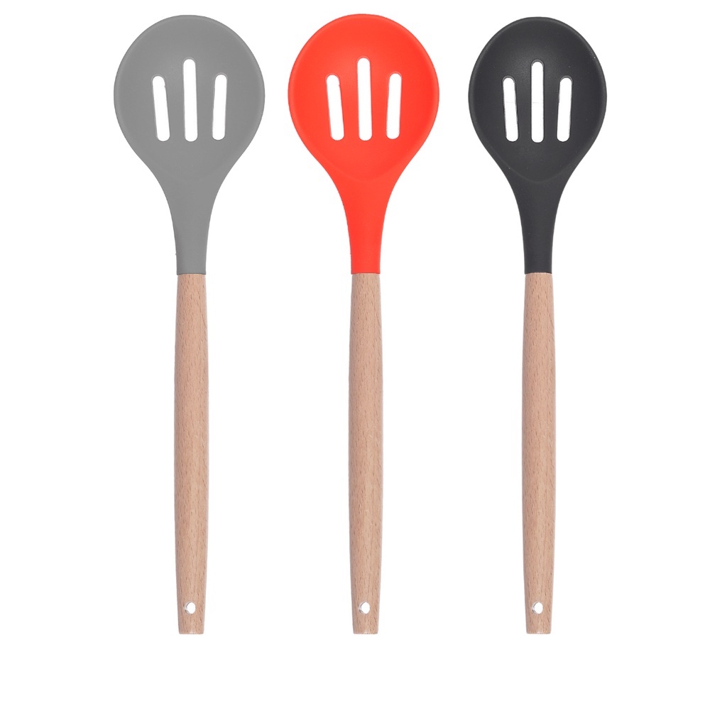 Colher Raspa Tudo Perfurada de Arroz Silicone Bambu 32cm | Shopee Brasil