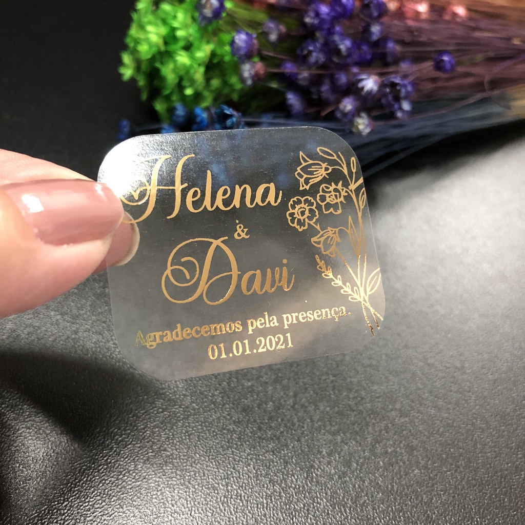 Adesivos Transparente Impressão Dourado Metalizado