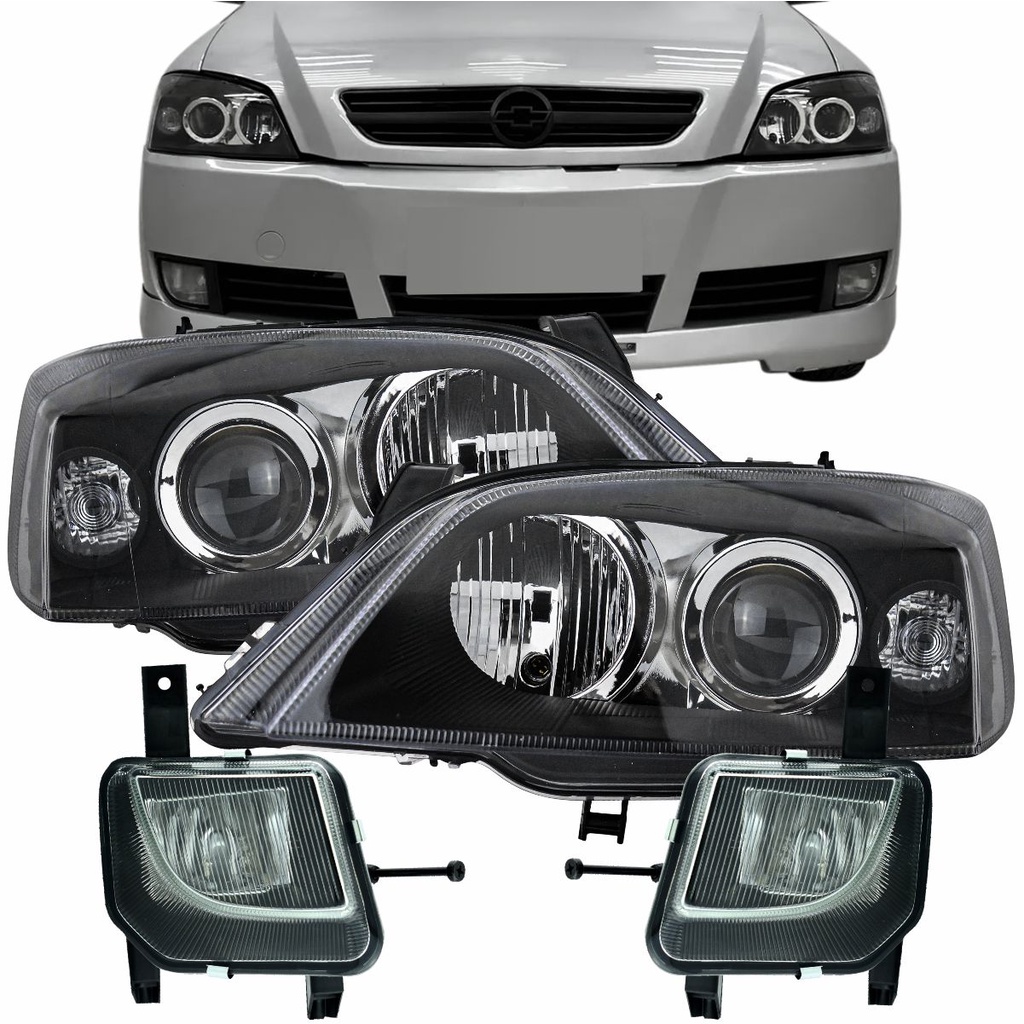 Kit Farol + Milha Mascara Negra Astra Hatch Sedan 03 04 à 12