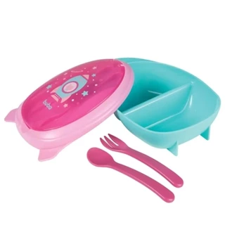 Kit Refeição Com Talheres Foguete Rosa Baby 13515 - Buba