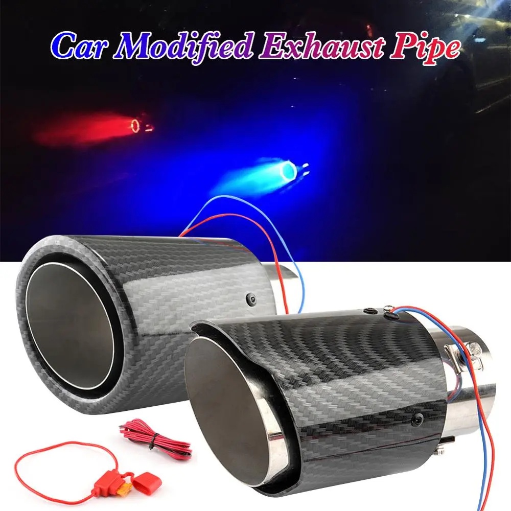 CARRO UNIVERSAL MODIFICADO FIBRA DE CARBONO TUBOS CAUDA, VERMELHO, AZUL LED, FLAMEJANTE, LUMINOSA 63-65MM ENTRADA, CARRO ESCAPE SILENCIADOR TUBO DICA