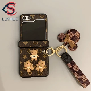 Estojo De Couro LUSHUO Para Samsung Galaxy Z Flip 5 3 Em 1 3D Com Pingente Mickey Flip5 ZFlip5 ZFlip 5