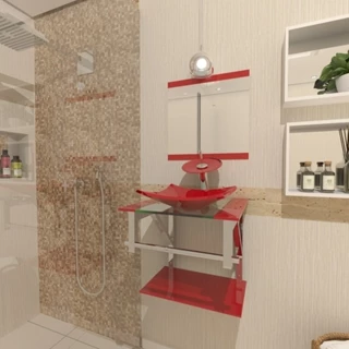 GABINETE DE VIDRO PARA BANHEIRO 40CM INOX VERMELHO FERRARI