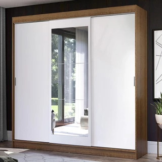 Guarda-Roupa Casal Madesa Istambul 3 Portas de Correr com Espelho 3 Gavetas - Rustic/Branco em Oferta na Shopee