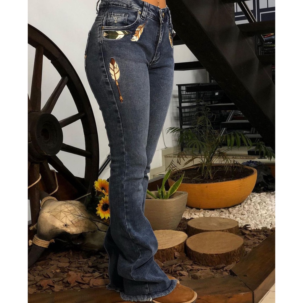 Calca Country Bordada Feminina Jeans Com Laicra Rodeio Farm | Shopee Brasil