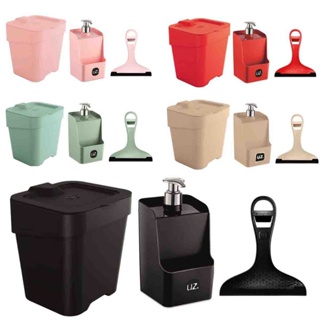 Kit 3 Peças Para Pia Cozinha Com Porta Detergente Lixeira E Rodinho Slim UZ