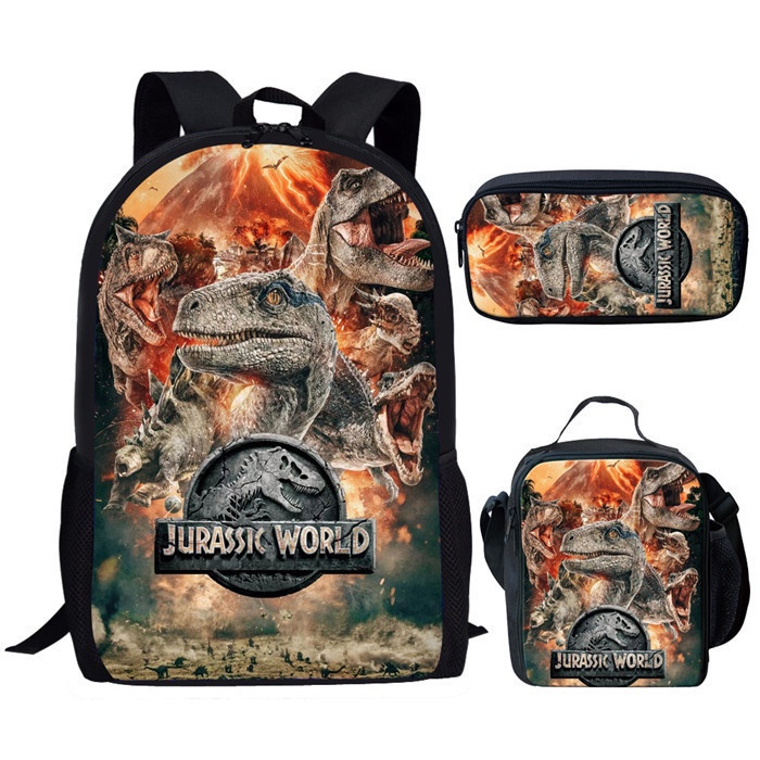 Dinosaur Jurassic World school threepiece student backpack Shopee Brasil