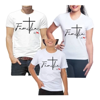 Kit 4 Camisetas Família Cruz Pai Mãe Filho(a) Cristão Barato