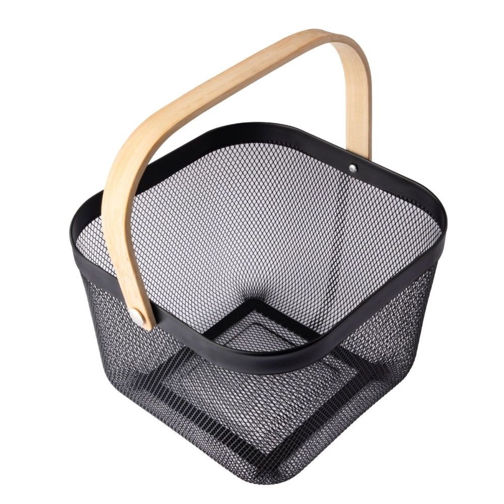 Cesto Fruteira Organizadora Multiuso Com Alça Em Madeira