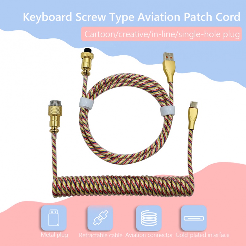 Cabo De Dados Do Aviador Tipo C USB RGB Com Mola Enrolada Espiral Paracord Plug-in