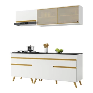 Cozinha Compacta 4 peças c/ Armário e Balcão MP3707 Veneza GW Multimóveis Branca
