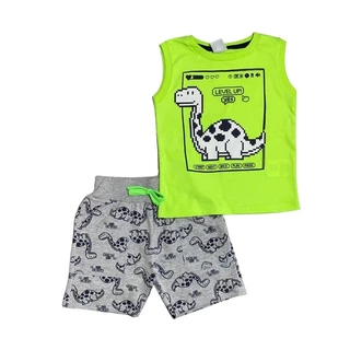 Conjunto infantil menino regata malha bermuda estampada com bolso 123