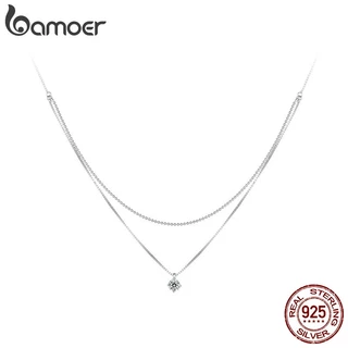 BAMOER 925 Colar Puro Simples De Dupla Camada De Moda Jóias Para Mulheres em Oferta na Shopee
