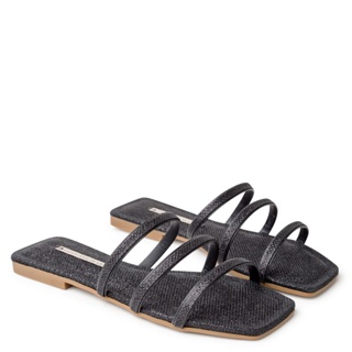 Rasteira Glitter Mini Sextavado Preto Tiras