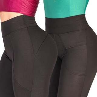 Kit Legging Feminina Montaria Bolso Ziper + Leg Levanta Bumbum Suplex Cós Alto