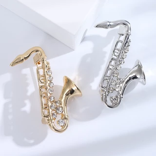 Novo Vintage Moda Criativa Saxofone Broche De Pinos De Instrumentos Em Liga De Rhinestone Acessórios De Vestuário Simples