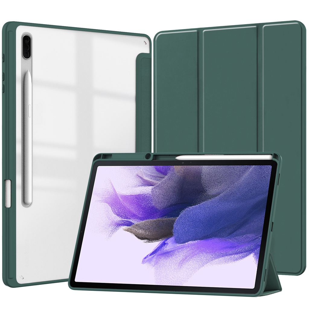 【24h enviado】 Para Samsung Galaxy Tab S8 S8 + S7 FE S7 + S6 lite 12,4 11 Polegadas Com Porta-Lápis | Acrílico Transparente slot Caneta Caixa De Comprimidos Magnética Tampa Inteligente Despertar Do Sono Suporte Em Silicone