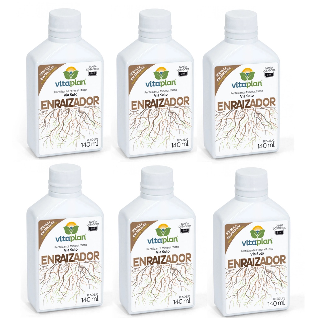 KIT 6 Fertilizante Enraizador Mineral Liquido Vitaplan 140ml