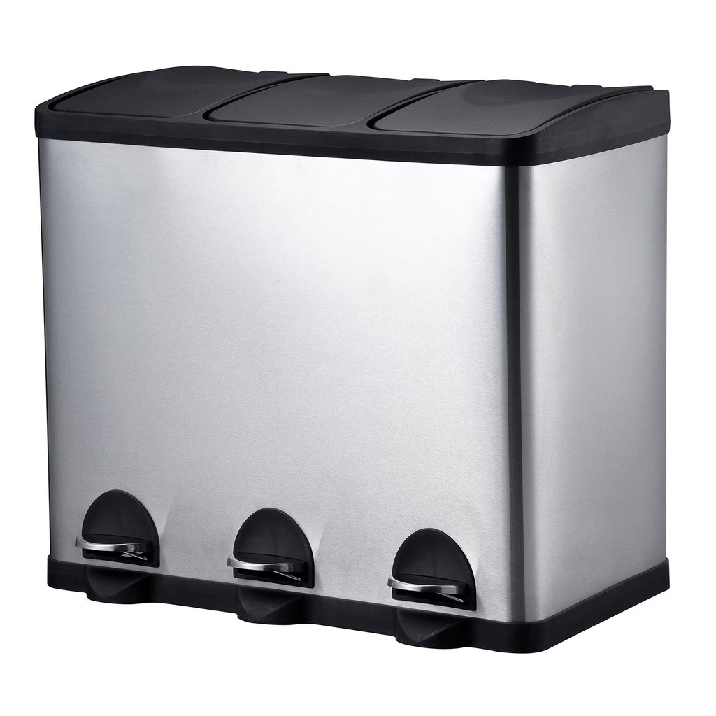 Lixeira Seletiva Tripla Inox Office Healer Senior 3 divisórias de 15L