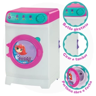 Máquina de lavar brinquedo portinha e botão gira de verdade em Oferta na Shopee