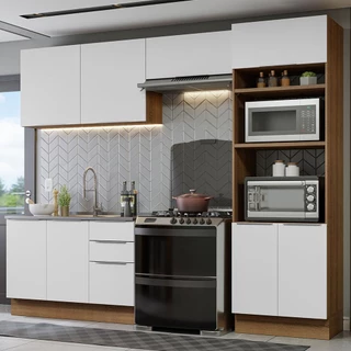 Armário de Cozinha Completa 270cm Rustic/Branco Stella Madesa 05 em Oferta na Shopee