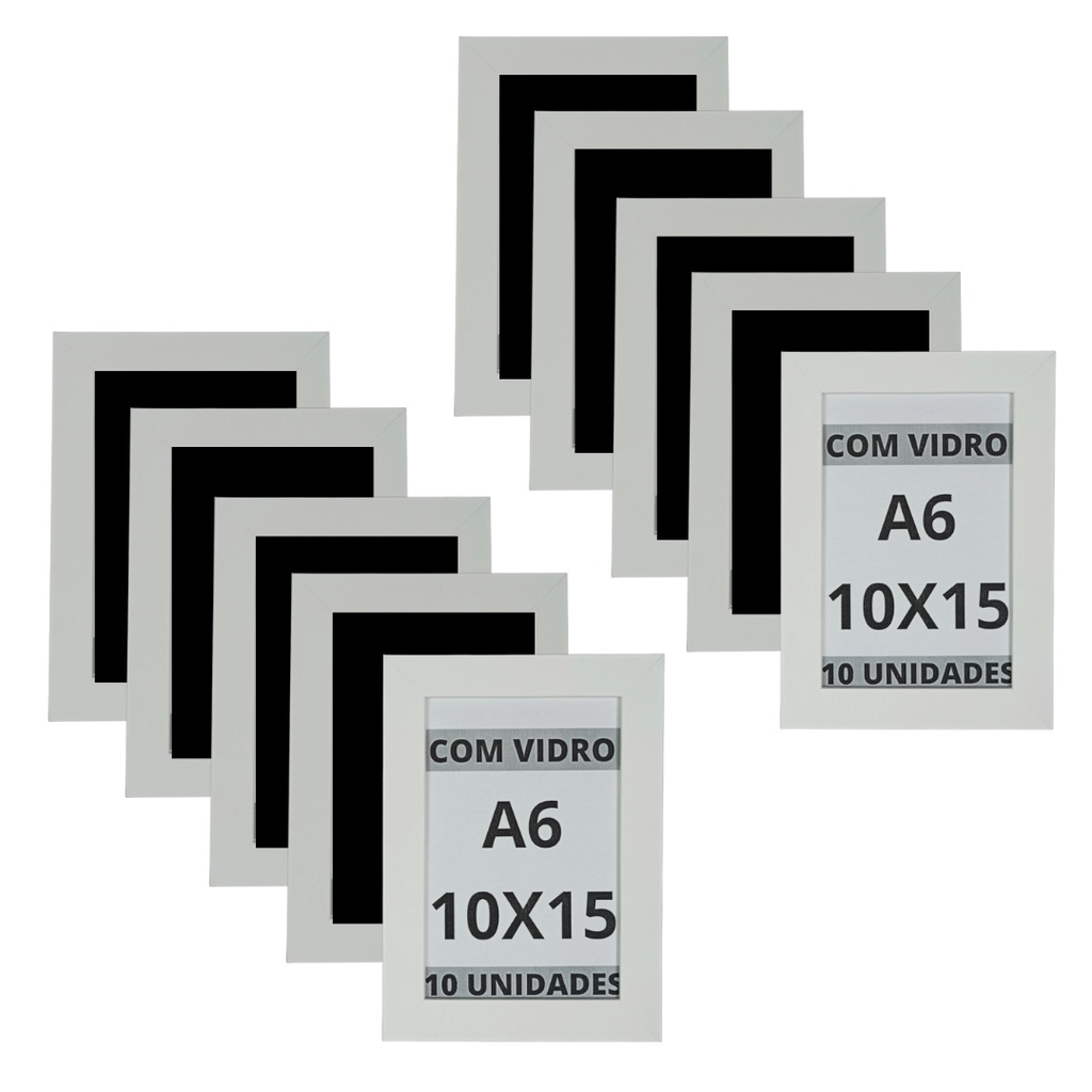 Kit 10 Porta Retratos 10x15 A6 Foto Moldura Branca C/ Vidro