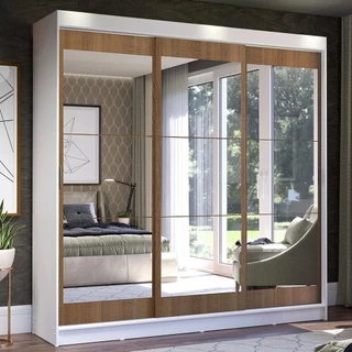 Guarda-Roupa Casal Madesa Istambul 3 Portas de Correr de Espelho 3 Gavetas - Branco/Rustic em Oferta na Shopee