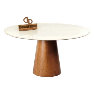 Mesa de Jantar tampo Laqueado e Vidro 110cm - Base Cone Envernizada