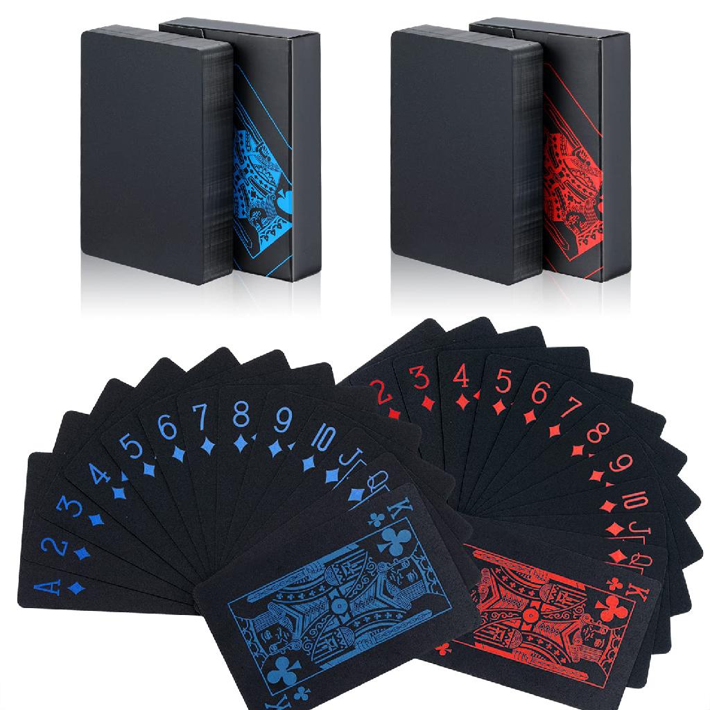 Baralho Preto Plástico Prova D'agua Black Poker Impermeável Dollar Mágica Truco Vermelho Azul Canastra 54 Cartas Fosco
