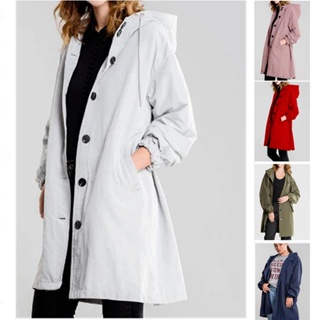 XS-4XL Casaco De Trincheira Feminino Com Capuz Longo Para O Exterior À Prova De Chuva Windbreaker Plus Tamanho Primavera Outono Moda Casual Roupa Solta