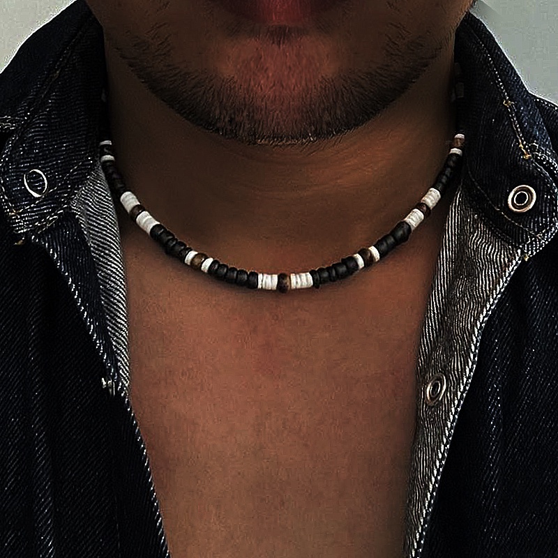 Summer Beach Bohemia Surfer Necklace Para Homens Simples Geométrico Tribal Ethnic Coconut Shell Colar Com Contas Jóias
