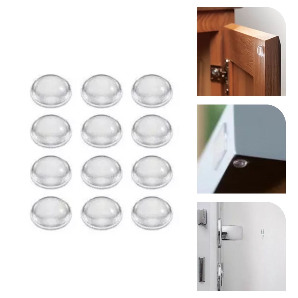 12 Protetor Batente Gota Silicone Adesivo Multiuso 10mm Porta Cozinha Maçaneta Autoadesivo Cartela com 12