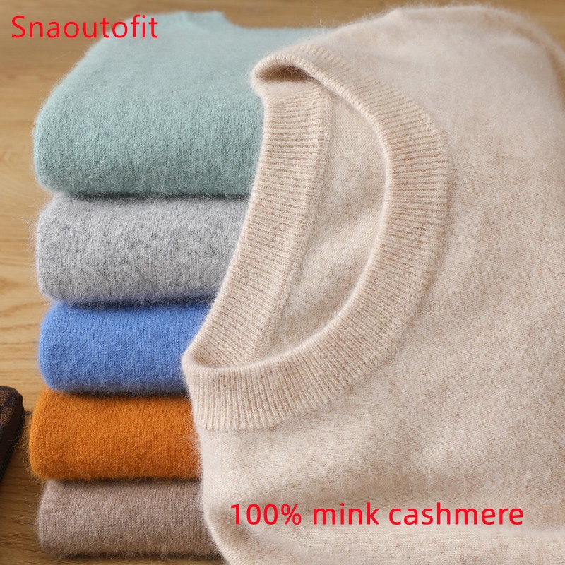 Suéter de cashmere 100% puro para homens, pulôveres de gola redonda, suéter de malha outono e inverno