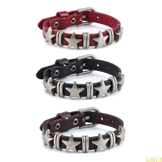 LOVE3 Punk Leather Spike-Bracelet Cinto Vintage Pulseira Fivela Estrela Couro