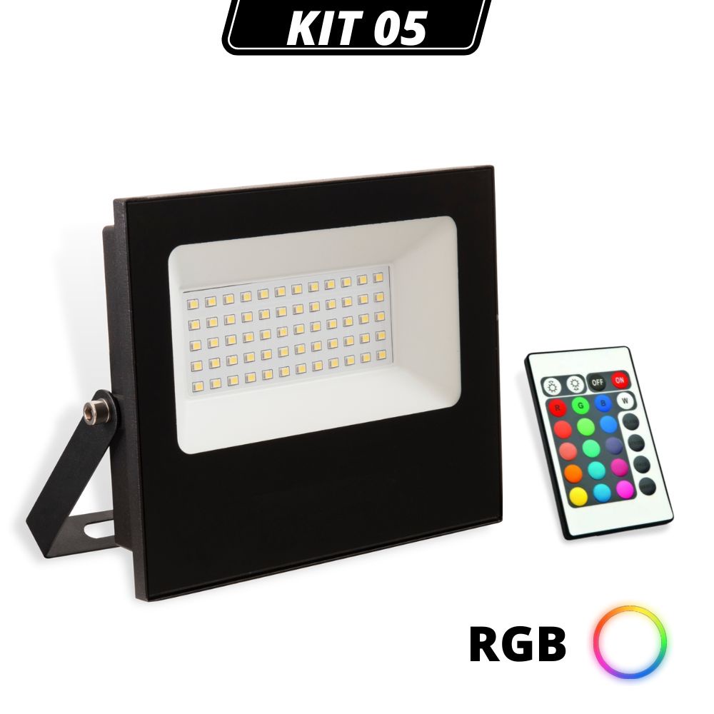 Kit 5 Refletores Led RGB 200w 300w 400w Branco Frio Quente Azul Verde ...